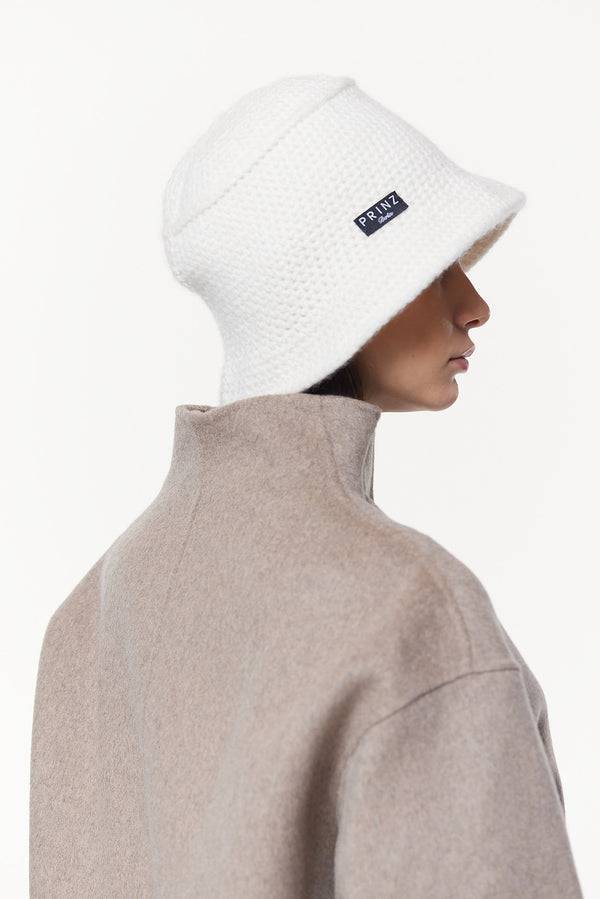 Prinz Berlin Kaschmir Bucket Hat Hand Crochet Weiß Sonderangebot