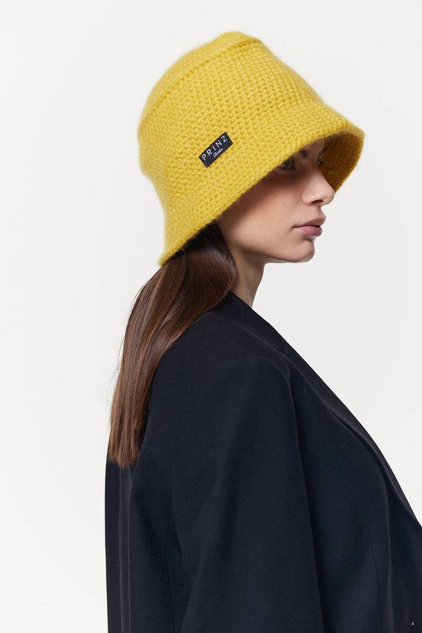 Prinz Berlin Kaschmir Bucket Hat Hand Crochet Gelb Exklusivangebot