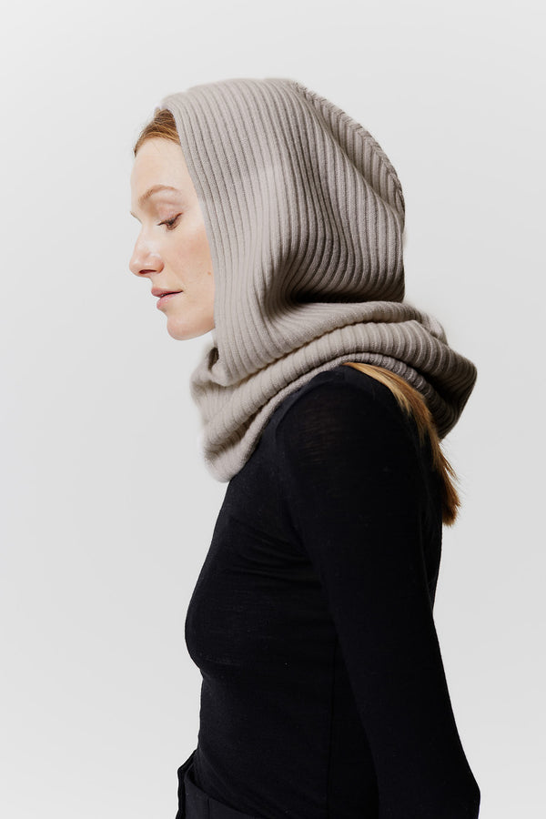 Prinz Berlin Kaschmir Hood Rib Knit Beige Riesige Ersparnisse