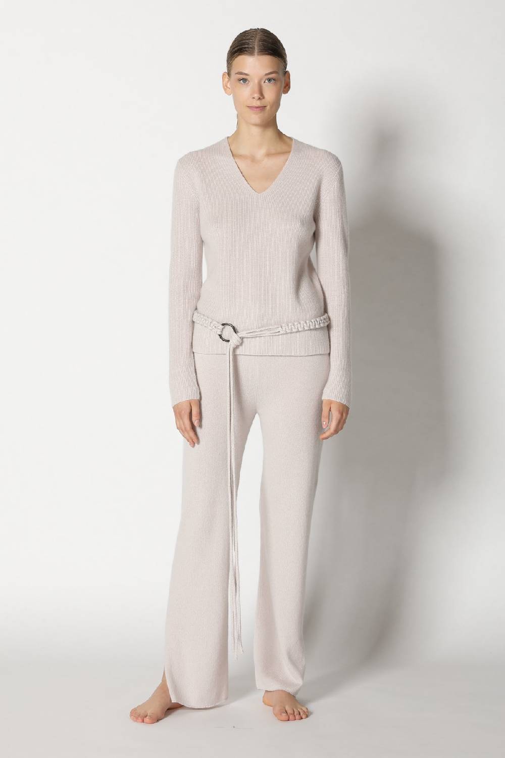 Sminfinity pure fitted rib V neck + pure slitted pants + hang loose ring belt Bis zu 60% Rabatt
