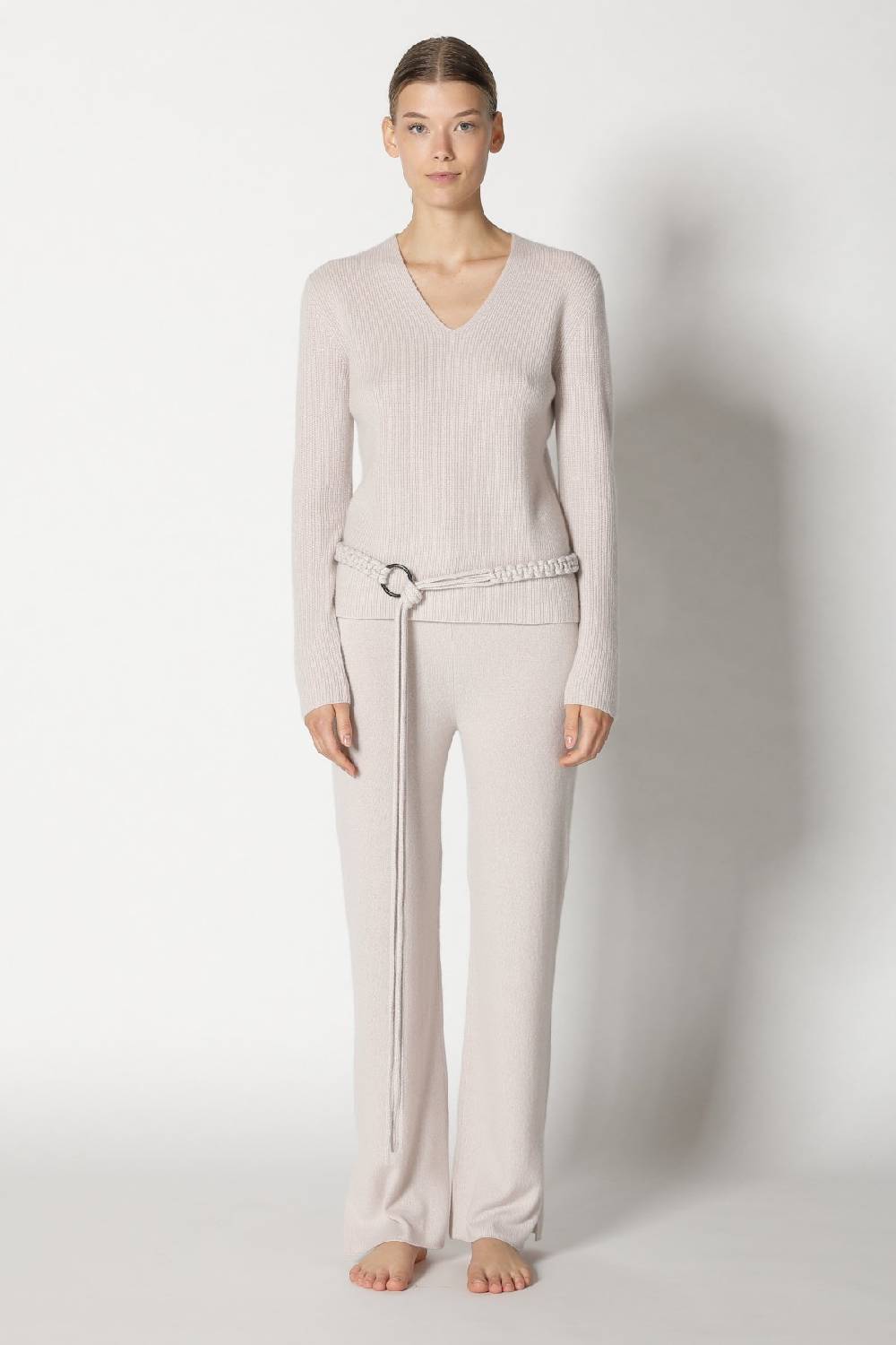 Sminfinity pure fitted rib V neck + pure slitted pants + hang loose ring belt Bis zu 60% Rabatt