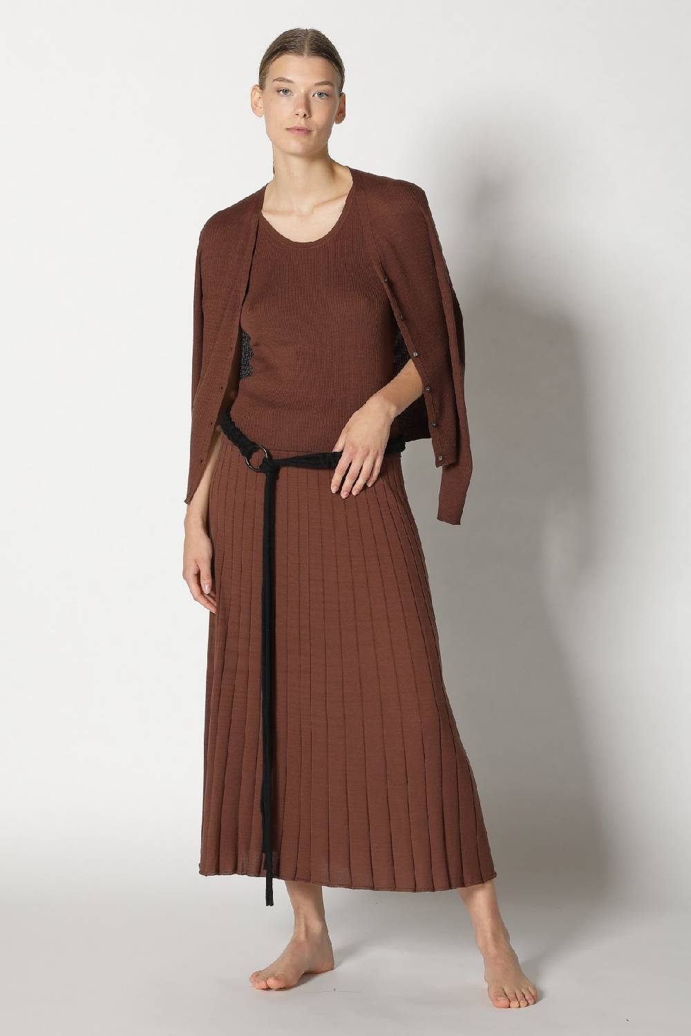 Sminfinity silky rib cardy + silky rib tank top + silky sun rib skirt + hang loose ring belt Bis zu 55% Rabatt