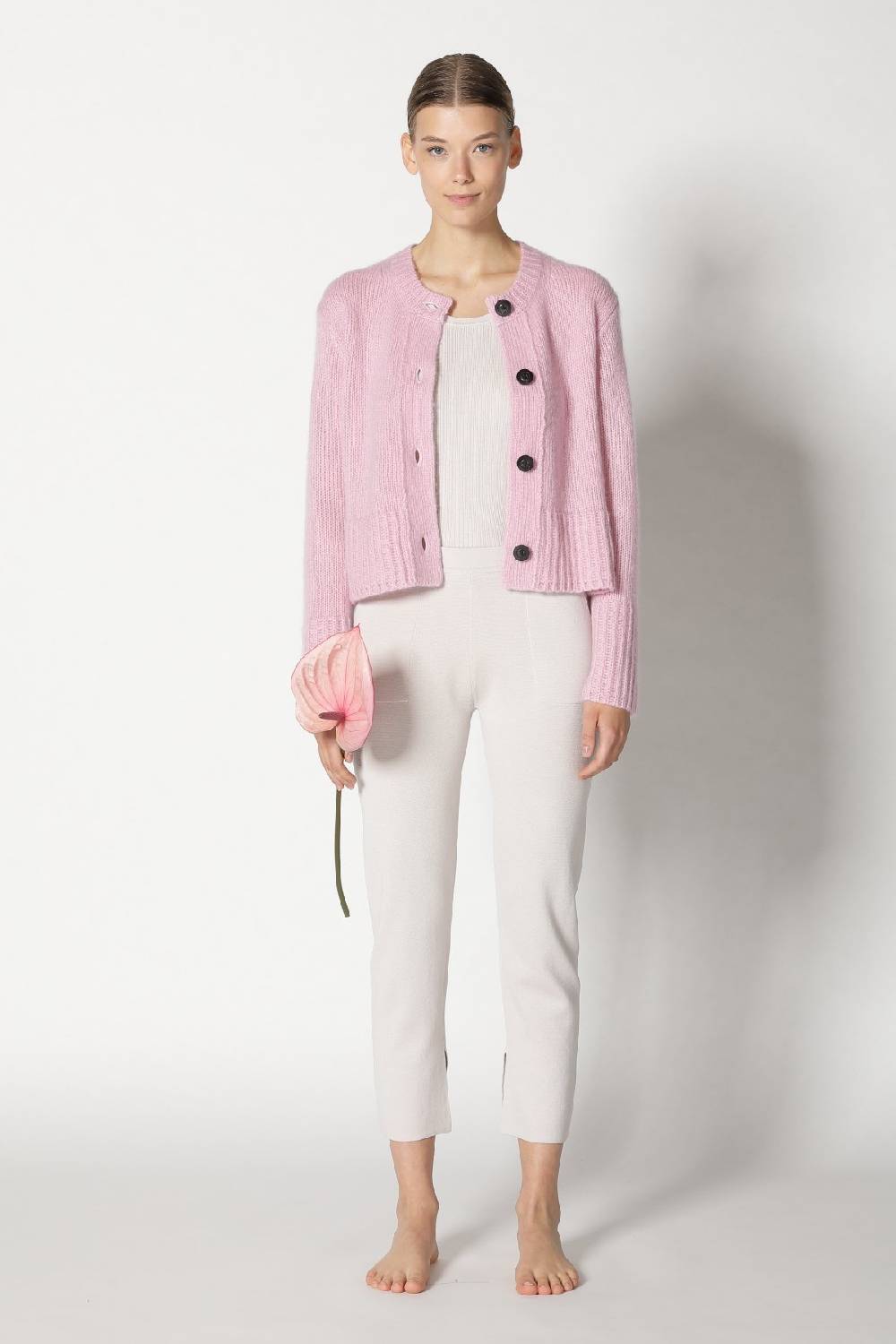 Sminfinity fluffy cropped jacket + silky rib tank top + silky cropped pants 2025