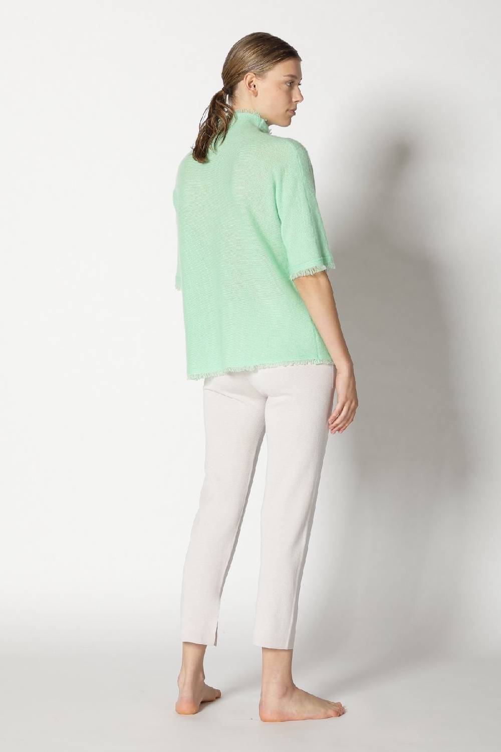 Sminfinity fluffy fringe turtle top + silky cropped pants Outlet