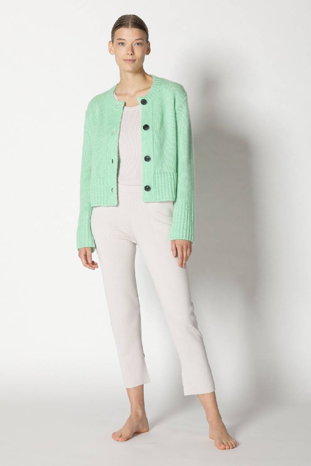 Sminfinity fluffy cropped jacket + silky rib tank top + silky cropped pants Hotsell