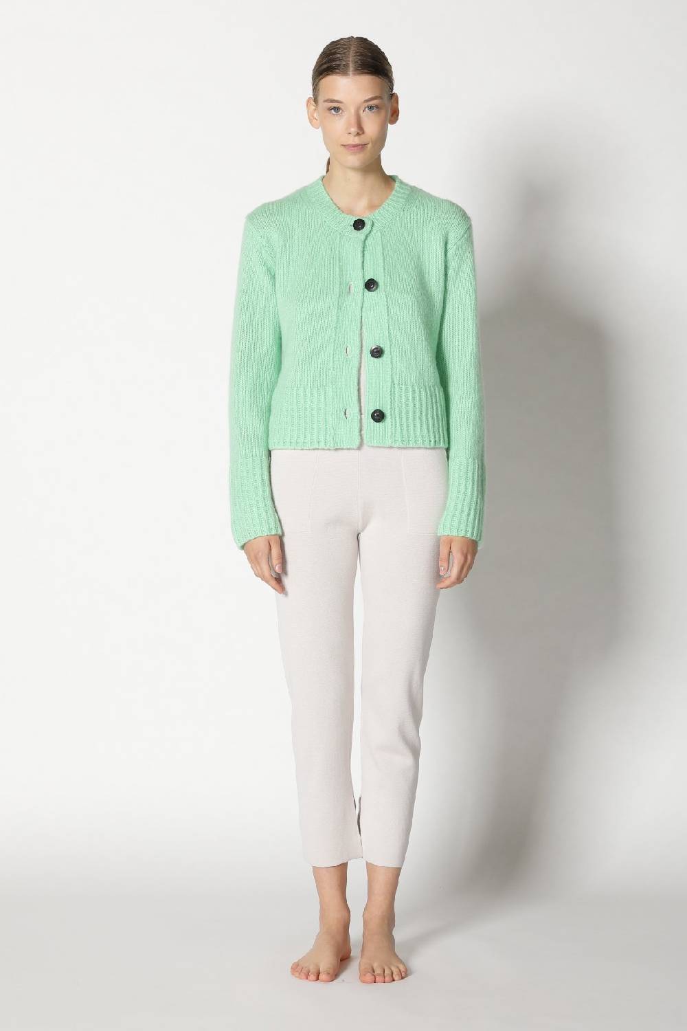 Sminfinity fluffy cropped jacket + silky rib tank top + silky cropped pants Hotsell