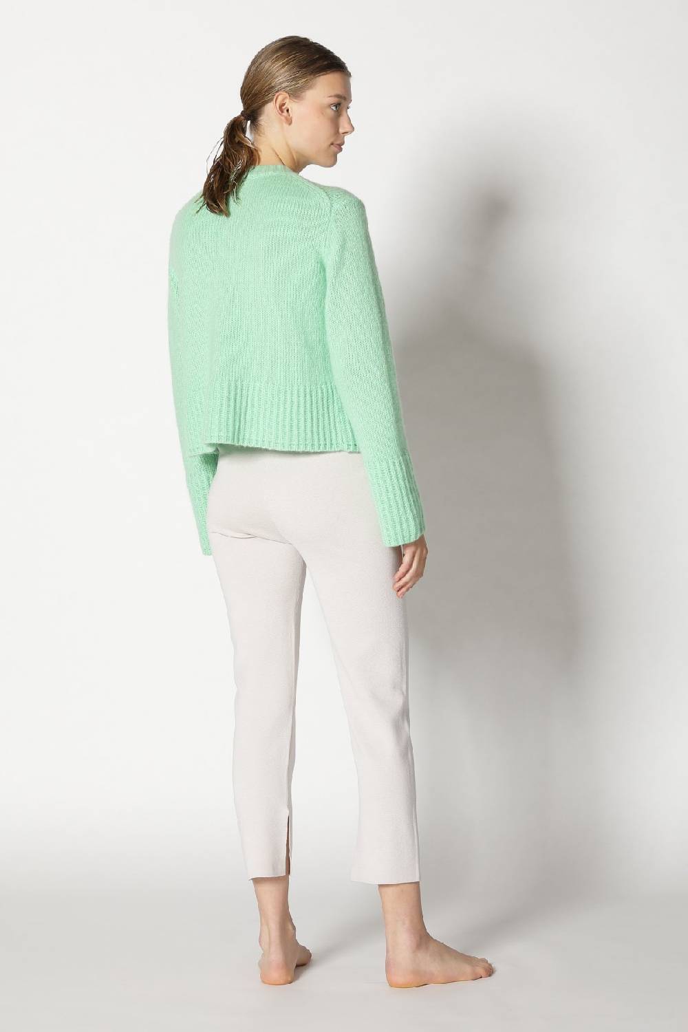 Sminfinity fluffy cropped jacket + silky rib tank top + silky cropped pants Hotsell