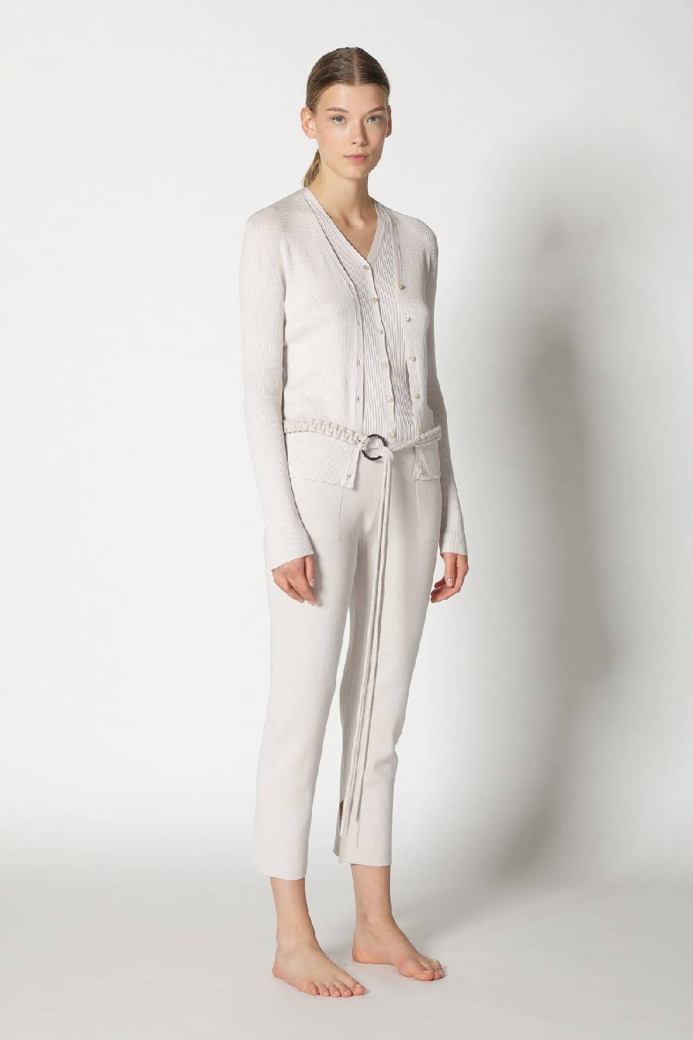 Sminfinity silky rib cardy + silky rib vest + silky cropped pants + hang loose ring belt Günstiger Verkauf