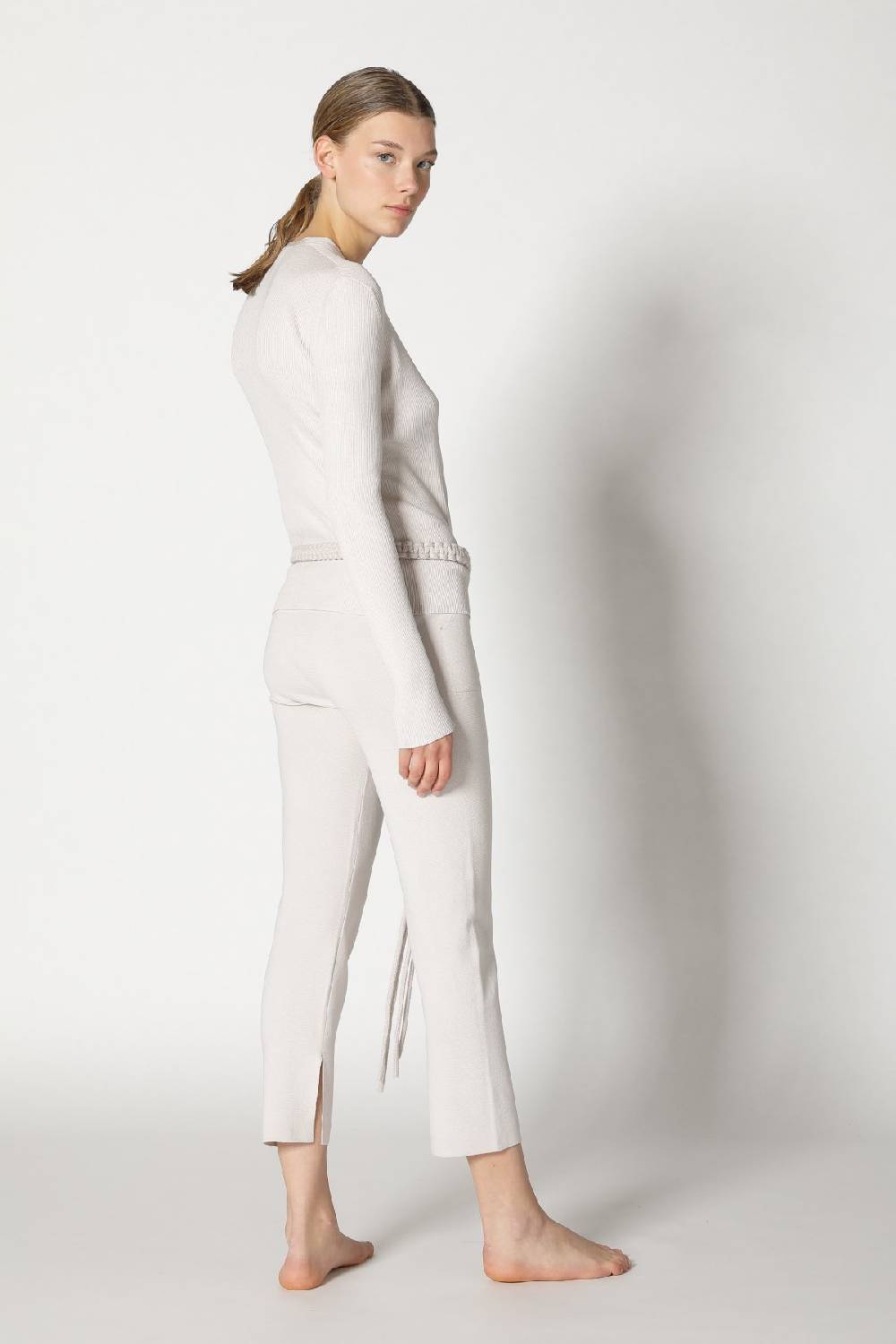 Sminfinity silky rib cardy + silky rib vest + silky cropped pants + hang loose ring belt Günstiger Verkauf