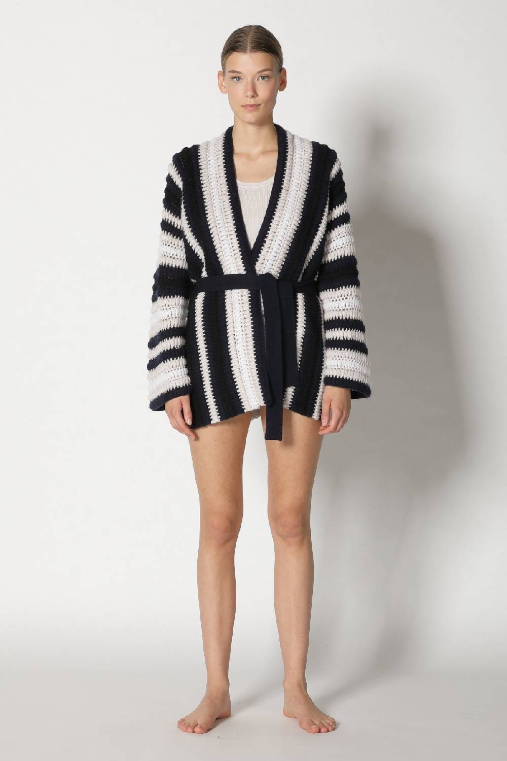 Sminfinity pure stripe crochet jacket + silky rib tank top Fabrikverkauf