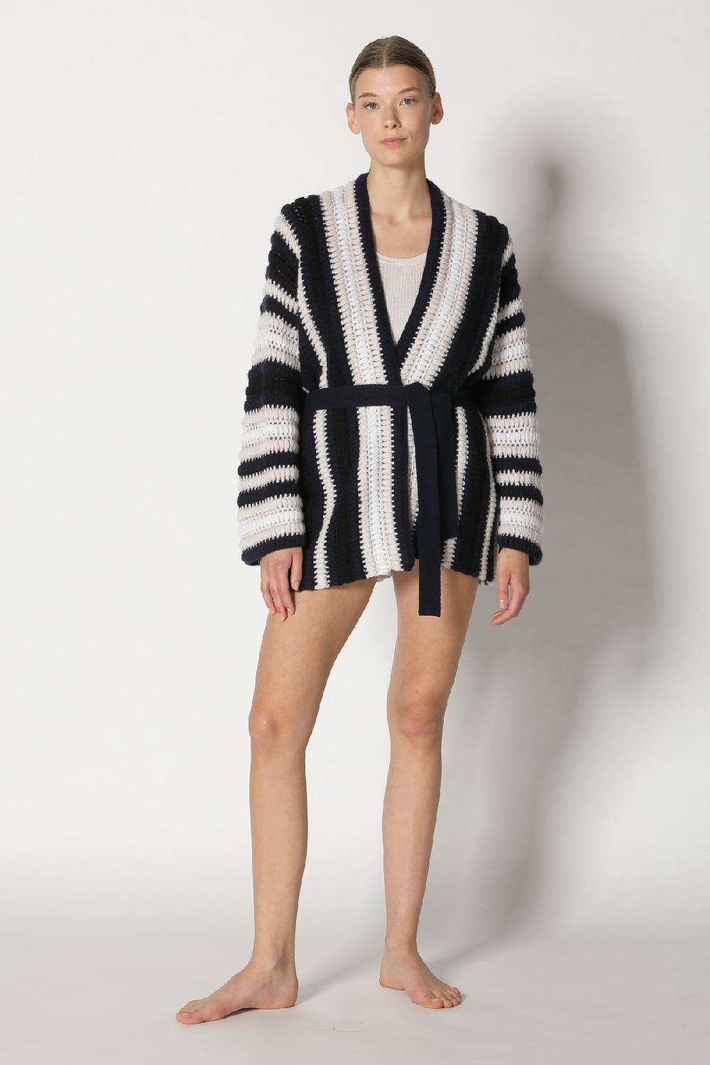 Sminfinity pure stripe crochet jacket + silky rib tank top Fabrikverkauf