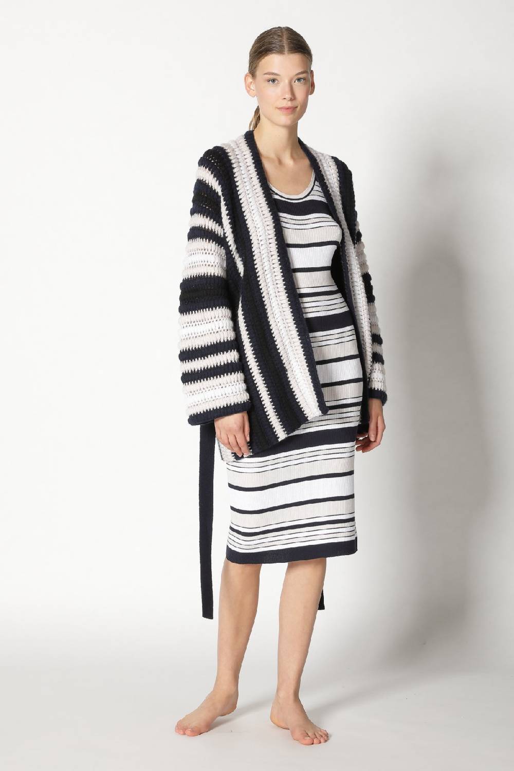 Sminfinity silky rib stripe tank dress + pure stripe crochet jacket Meist gekauft