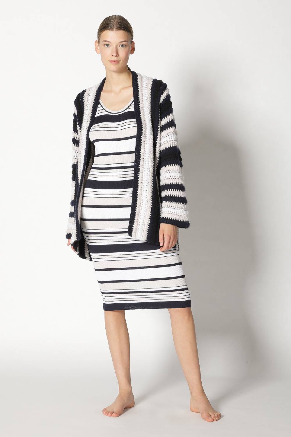 Sminfinity silky rib stripe tank dress + pure stripe crochet jacket Meist gekauft