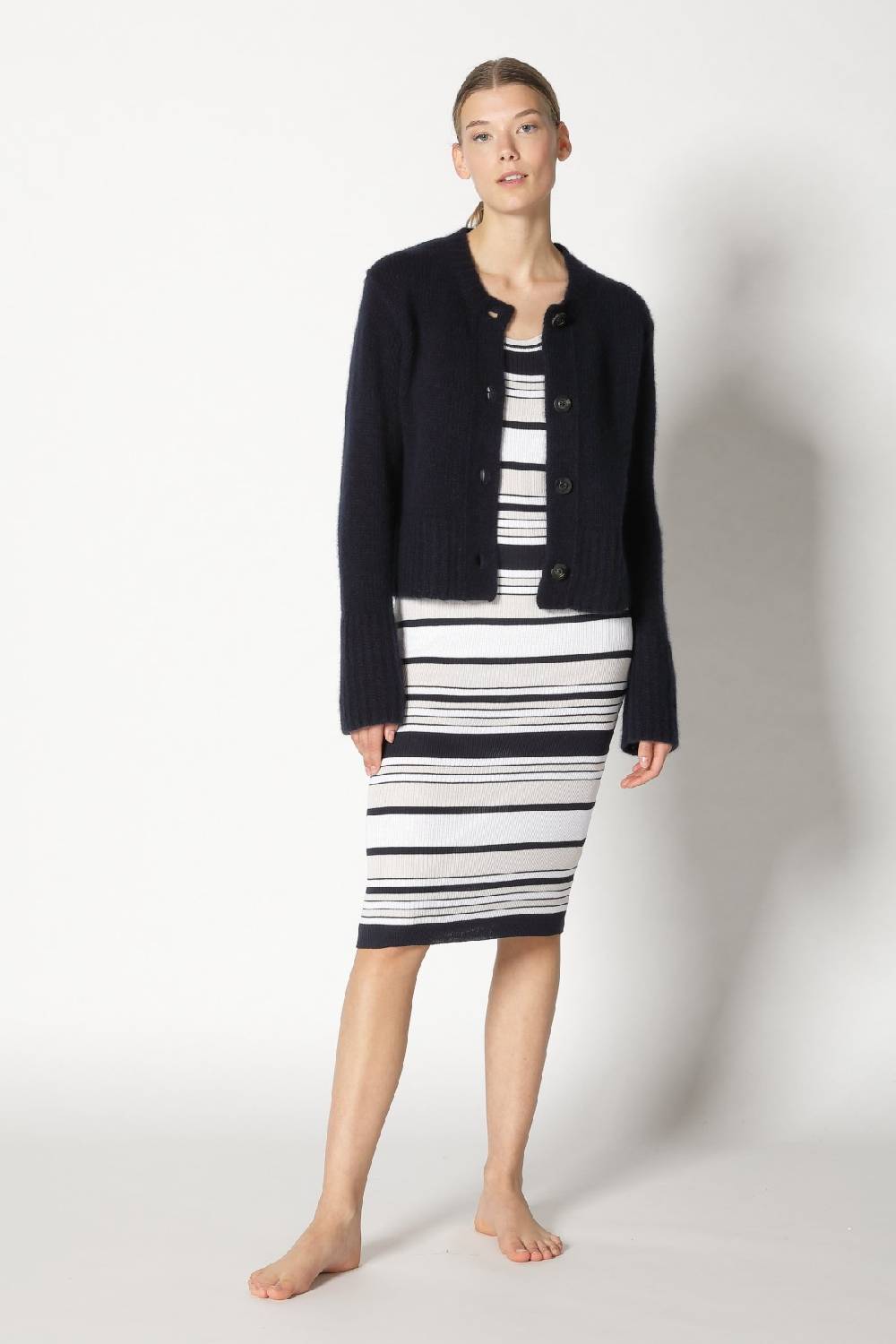 Sminfinity fluffy cropped jacket + silky rib stripe tank dress Limitierter Zeitrabatt
