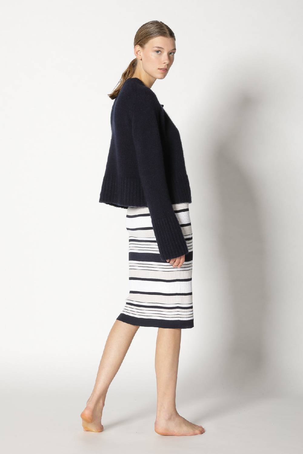 Sminfinity fluffy cropped jacket + silky rib stripe tank dress Limitierter Zeitrabatt