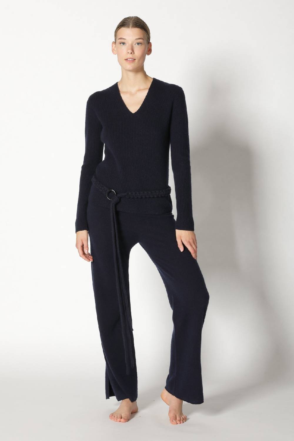 Sminfinity pure fitted V neck + pure slitted pants + hang loose ring belt Günstig kaufen