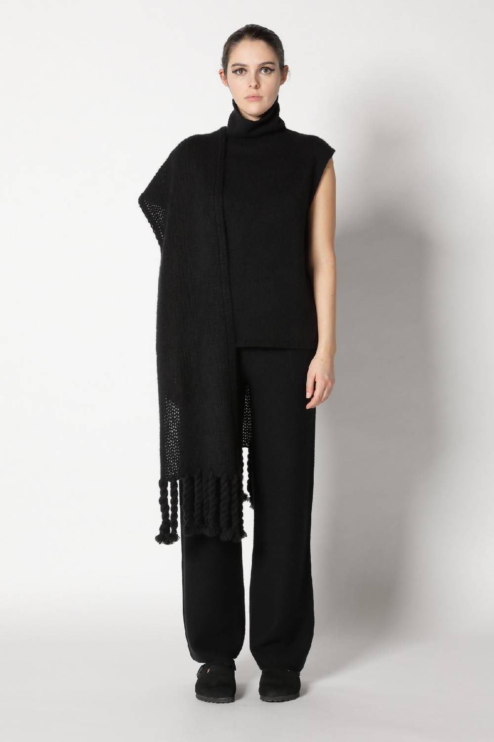 Sminfinity blurry turtle top + blurry chunky scarf + garter palazzo pants Fabrik Onlineshop