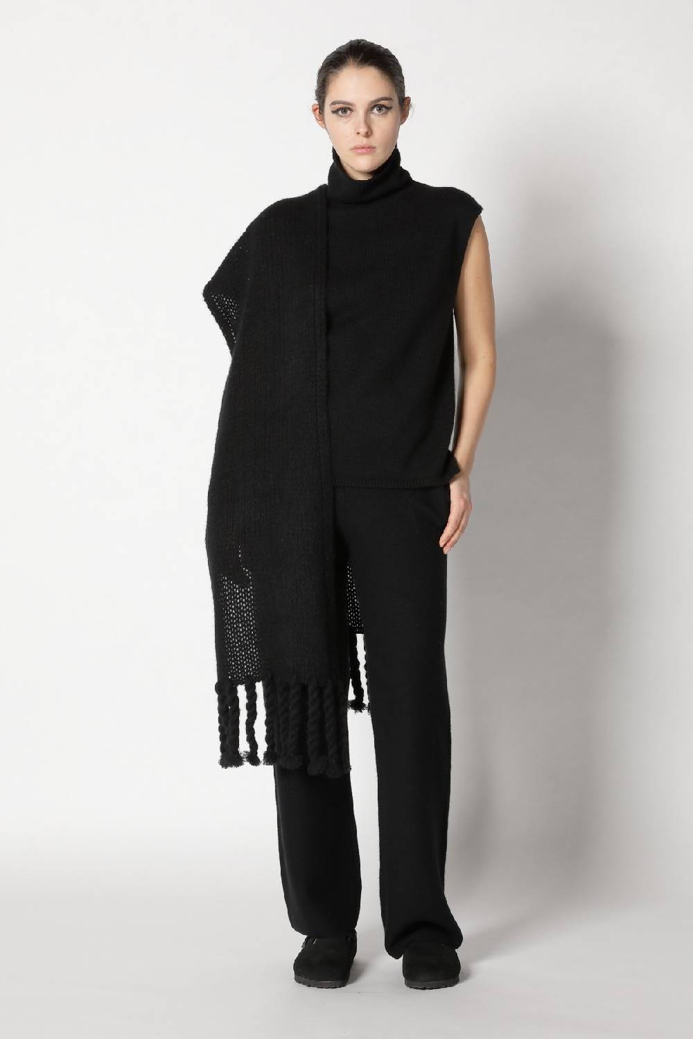 Sminfinity blurry turtle top + blurry chunky scarf + garter palazzo pants Fabrik Onlineshop
