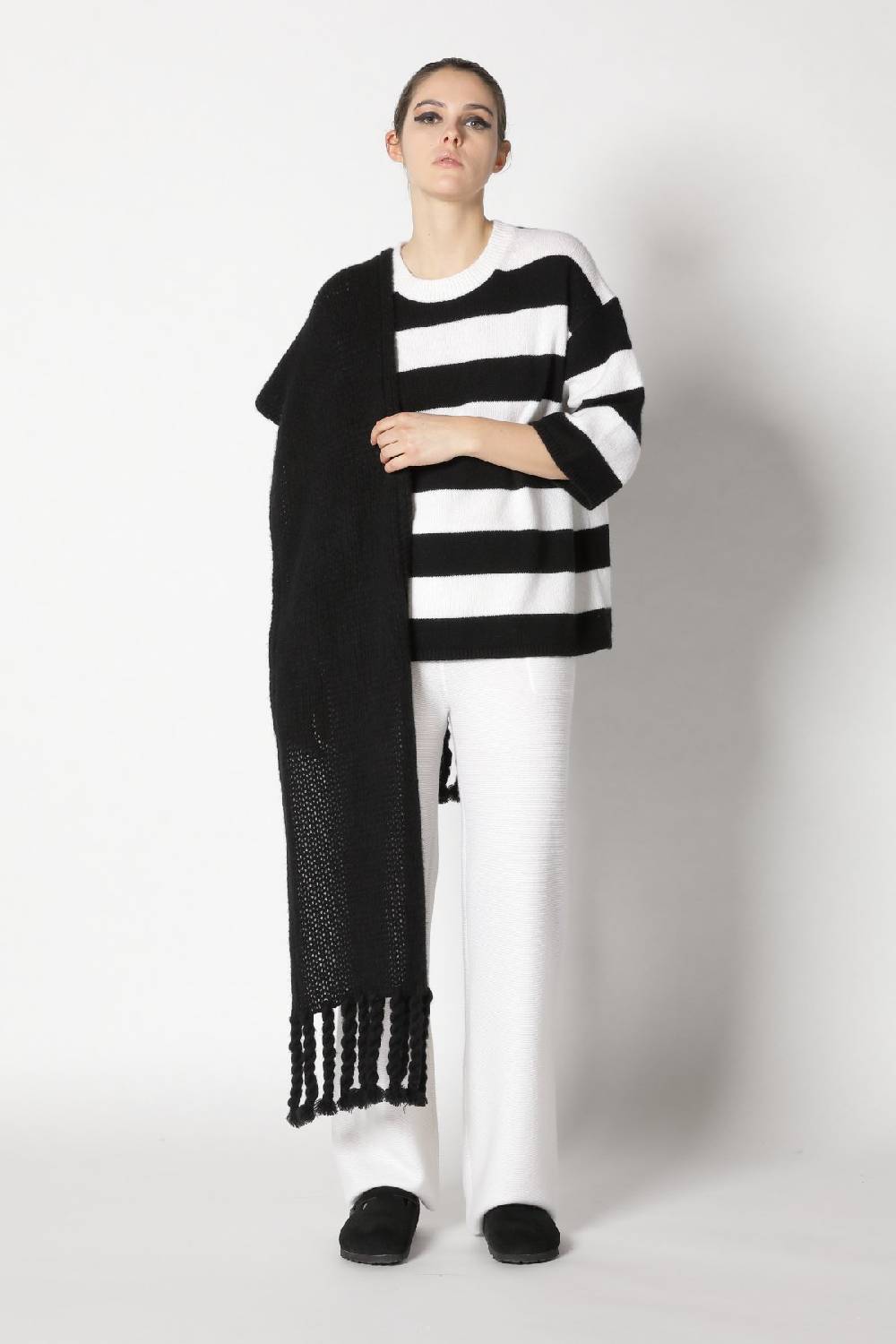 Sminfinity blurry stripe jumper + blurry chunky scarf + garter palazzo pants Versandkostenfrei