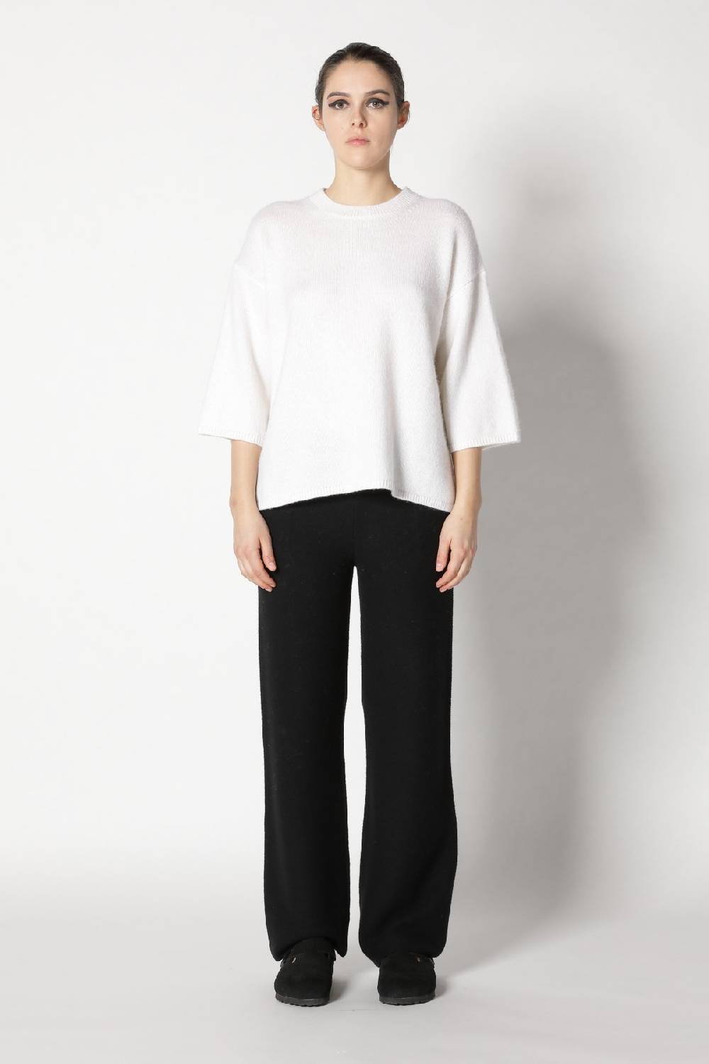 Sminfinity blurry crew jumper + blurry chunky scarf + garter palazzo pants Online Shopping