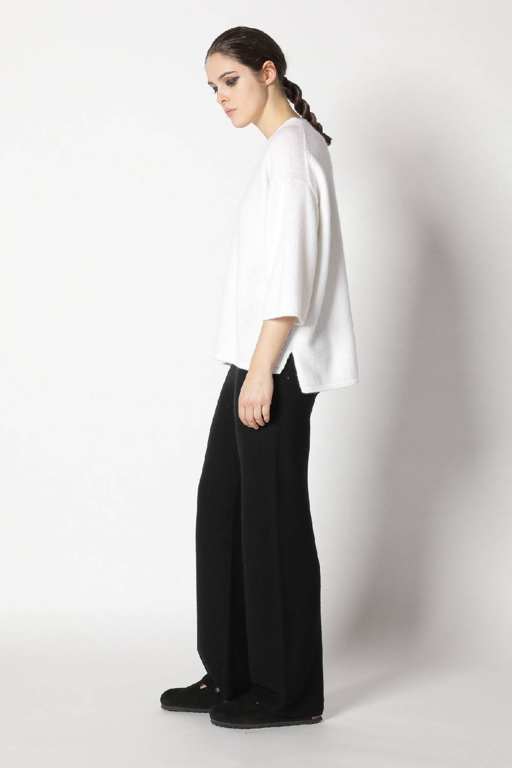 Sminfinity blurry crew jumper + blurry chunky scarf + garter palazzo pants Online Shopping