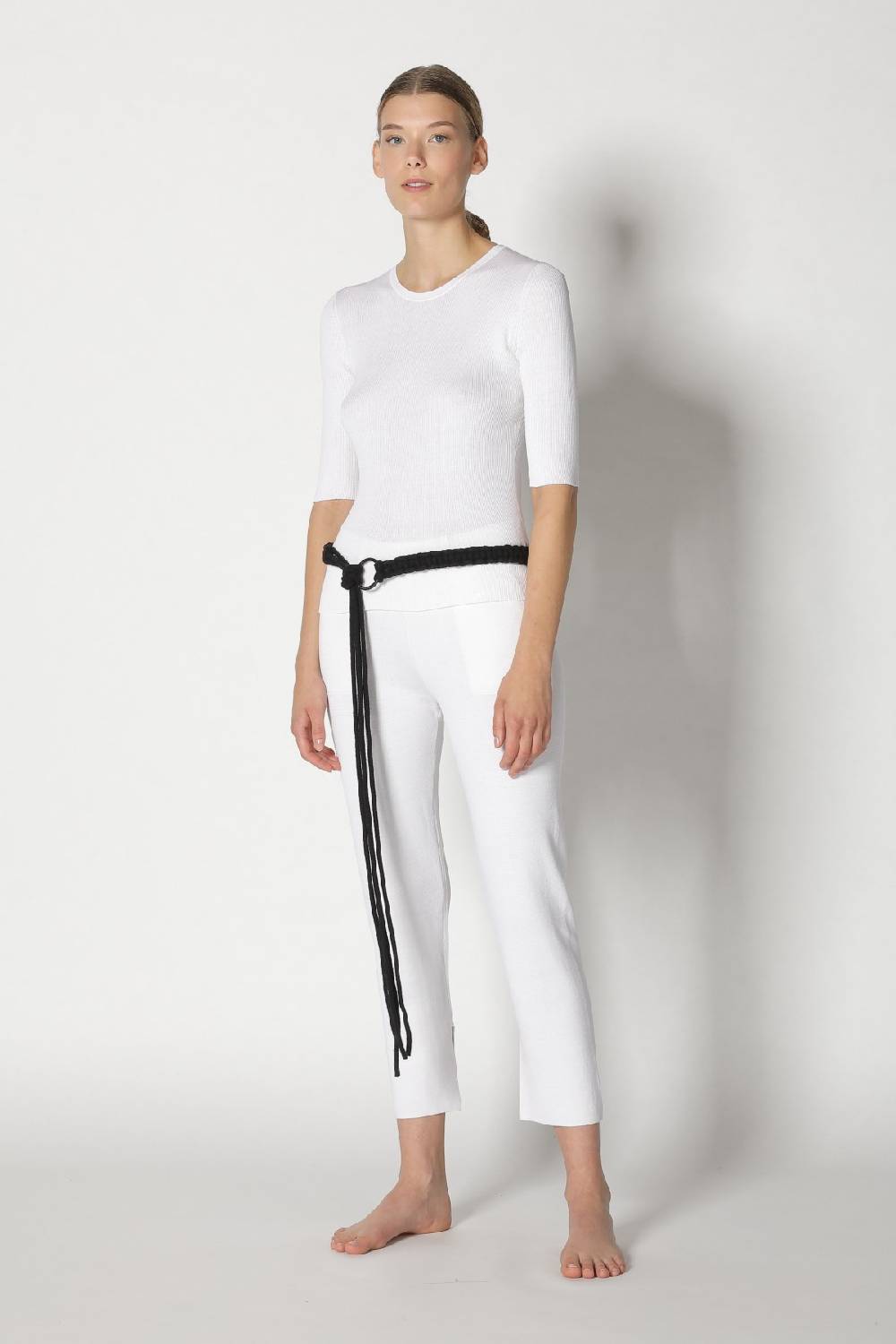 Sminfinity silky rib crew T + silky cropped pants + hang loose ring belt Angebote
