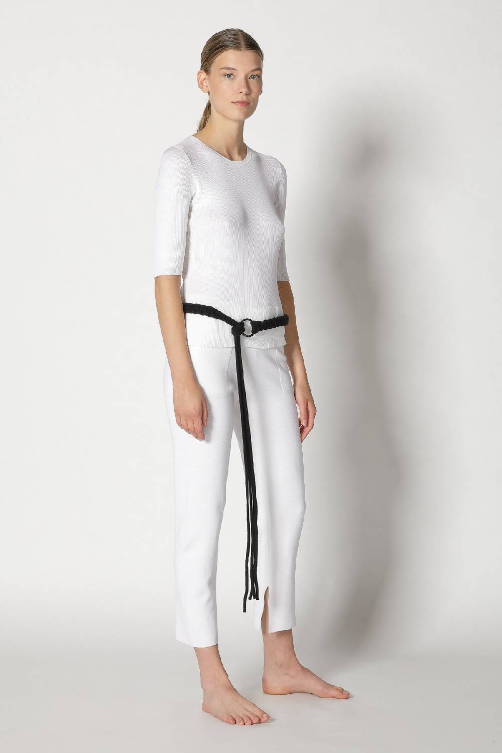 Sminfinity silky rib crew T + silky cropped pants + hang loose ring belt Angebote