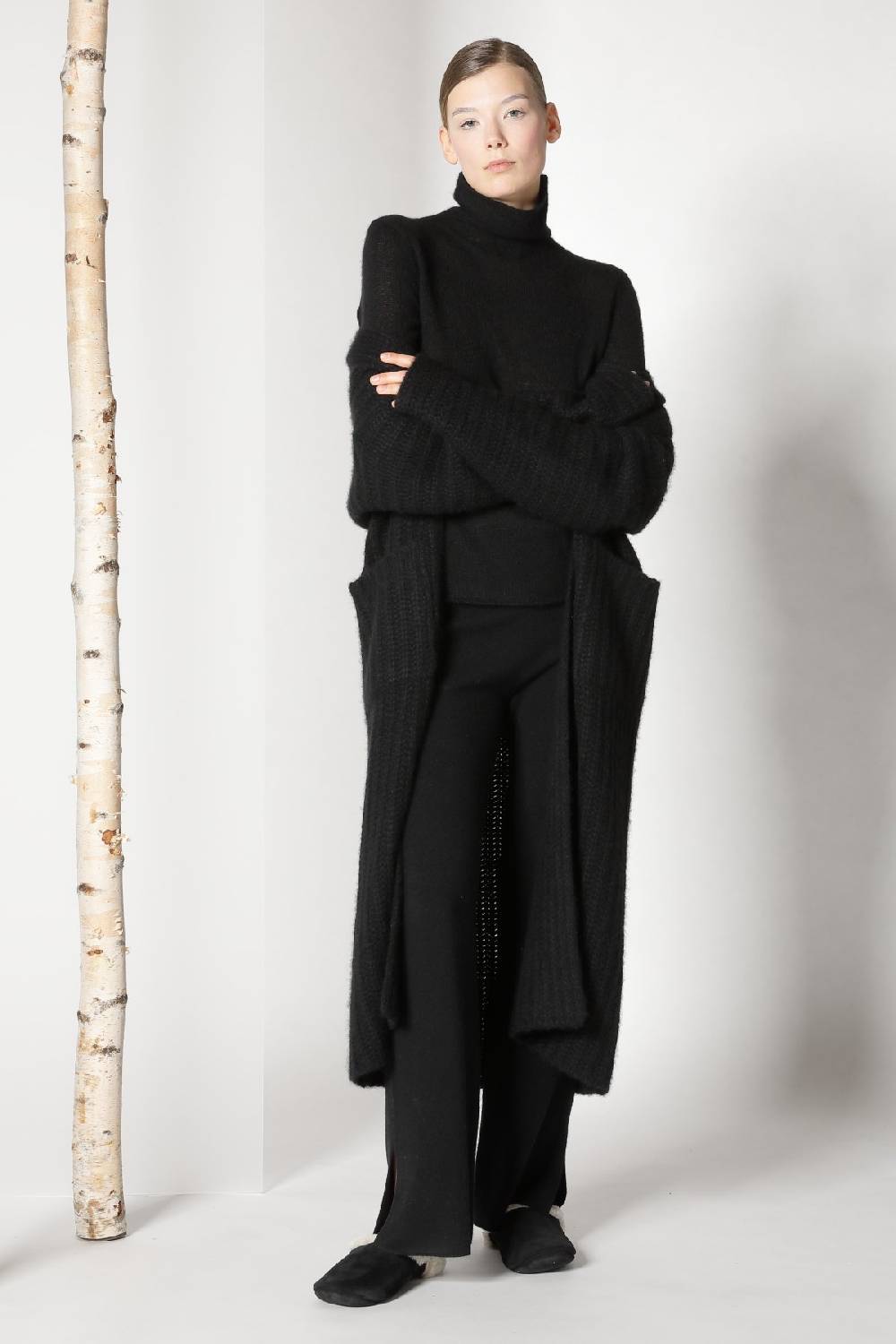 Sminfinity fluffy ribbed maxi coat + fluffy 1 Ply turtleneck + pure slitted pants Kostenloser Versand international