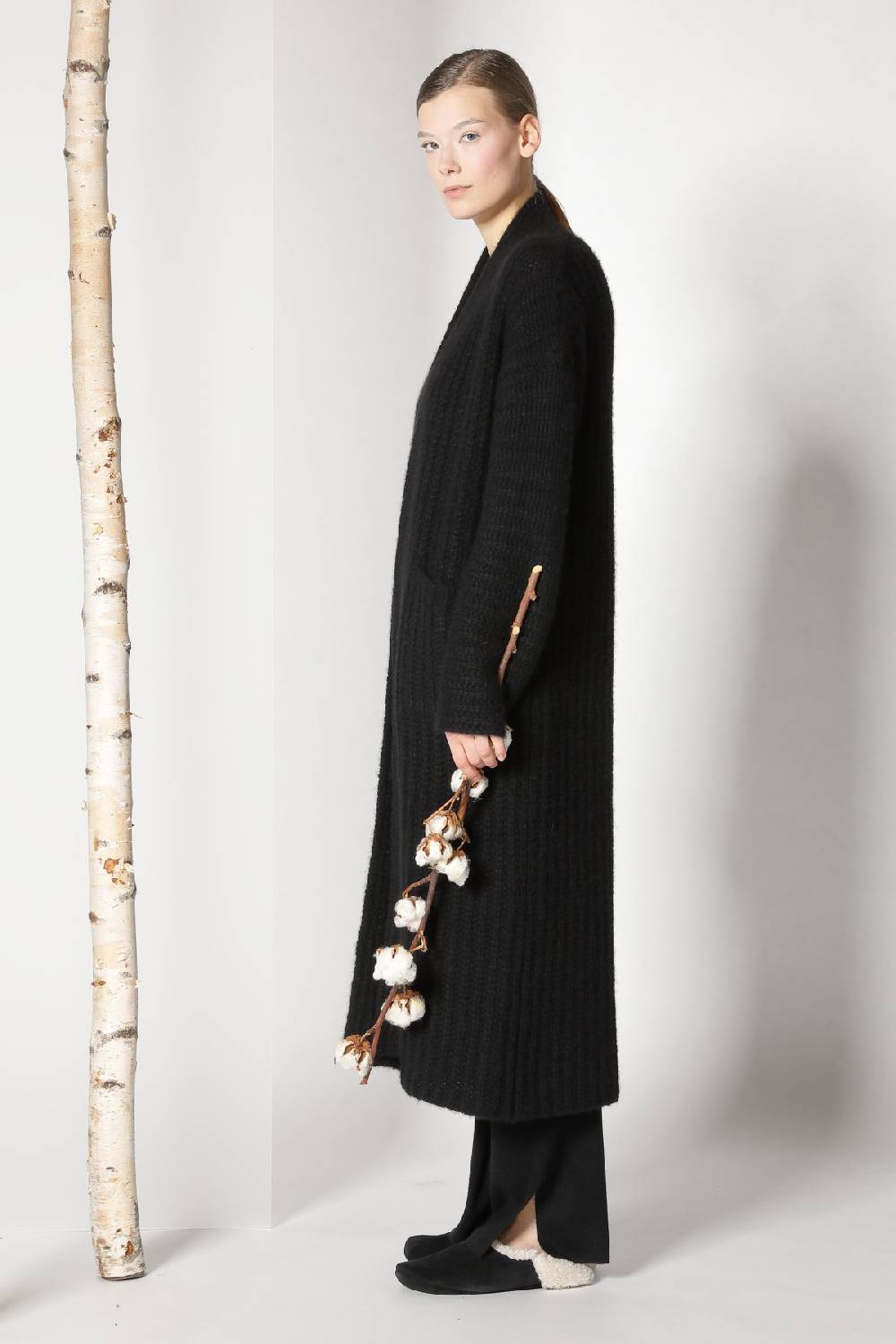 Sminfinity fluffy ribbed maxi coat + fluffy 1 Ply tank dress + pure slitted pants Fabrikladen