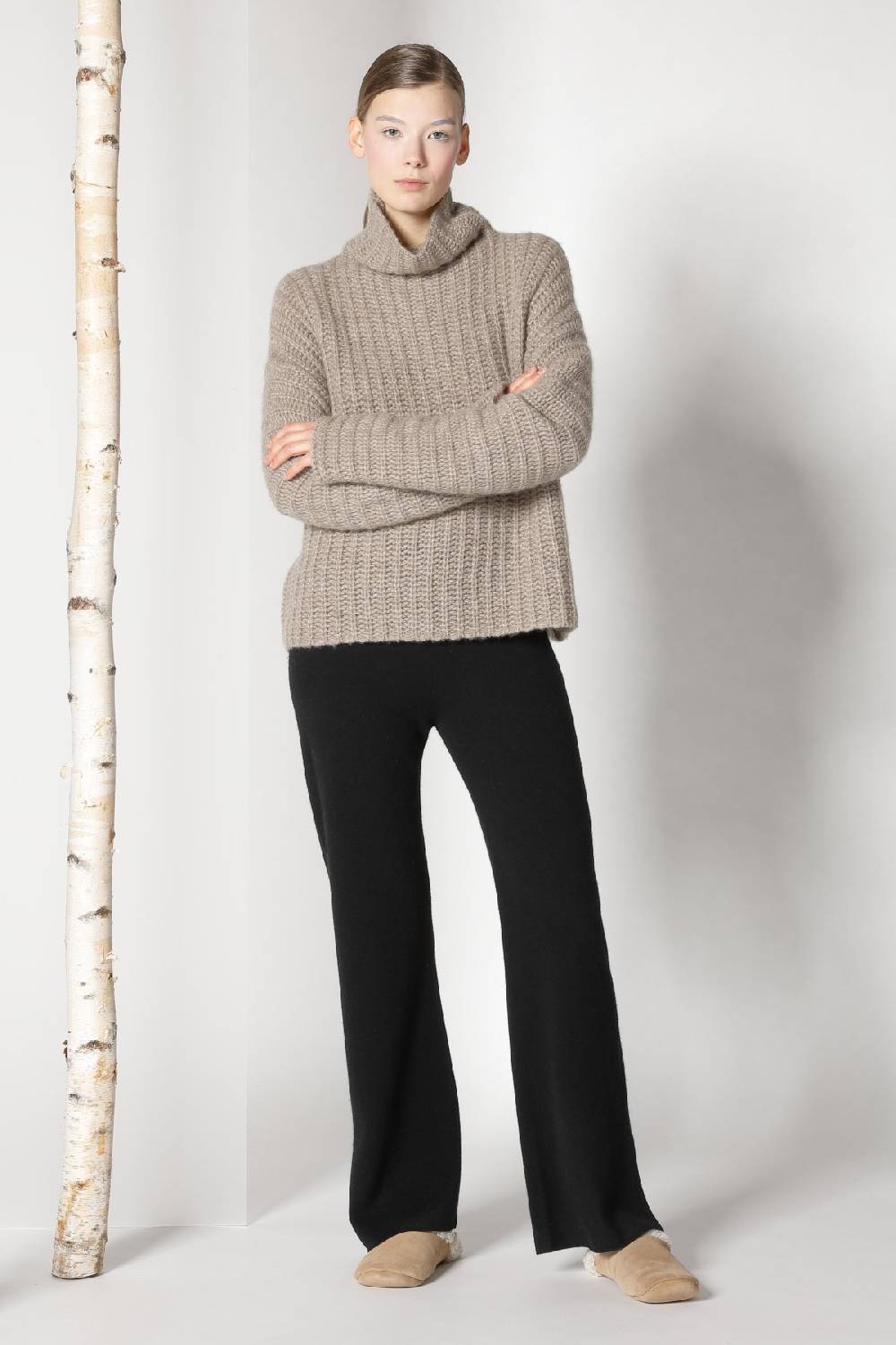 Sminfinity fluffy ribbed turtleneck jumper + pure slitted pants Online