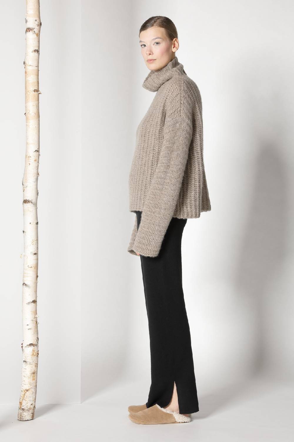 Sminfinity fluffy ribbed turtleneck jumper + pure slitted pants Online