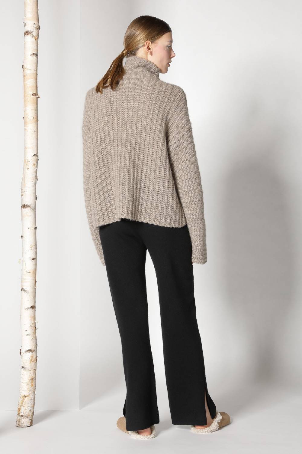 Sminfinity fluffy ribbed turtleneck jumper + pure slitted pants Online