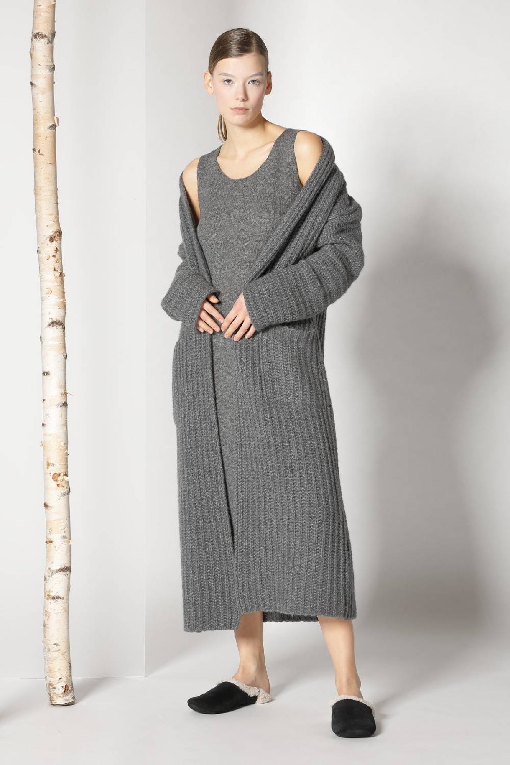 Sminfinity fluffy ribbed maxi coat + fluffy 1 Ply tank dress Outlet