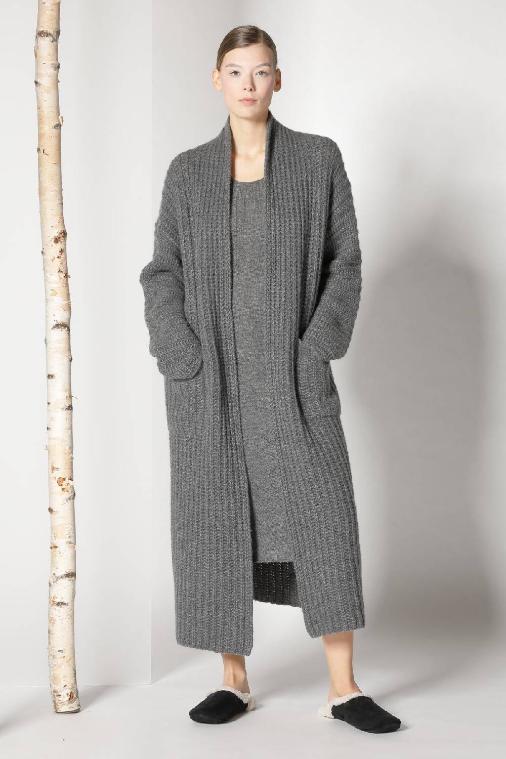 Sminfinity fluffy ribbed maxi coat + fluffy 1 Ply tank dress Outlet