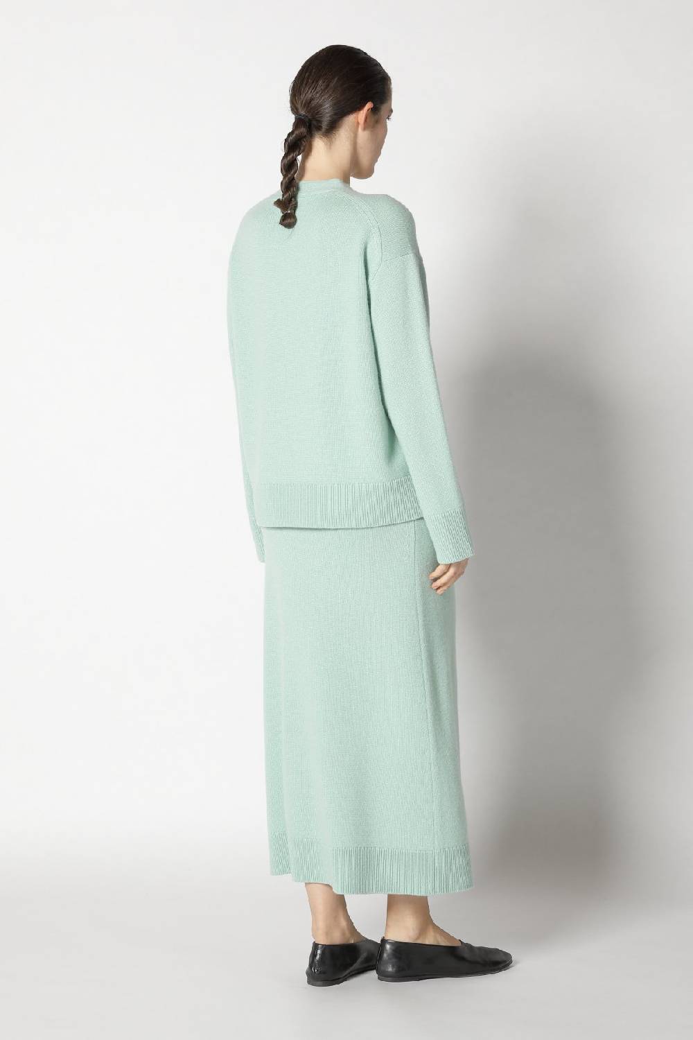Sminfinity pure V neck + loosely 1x1 rib scarf + pure A skirt Flash Sale