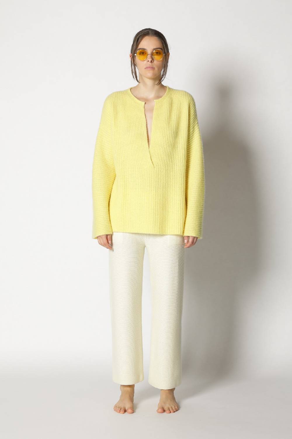 Sminfinity fluffy rib jumper + garter cropped pants Online