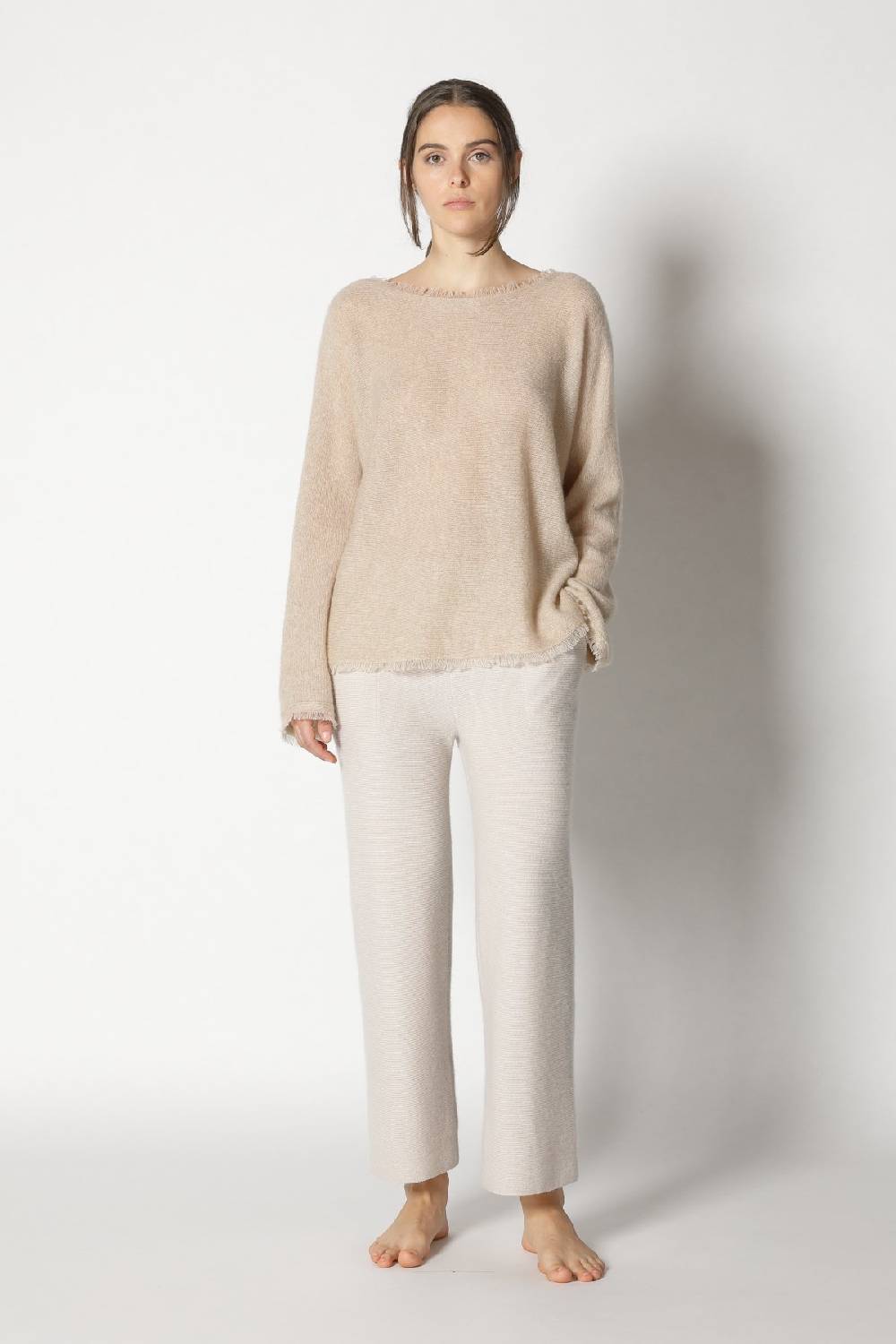 Sminfinity fluffy fringe boatneck + fluffy fringe cape + garter cropped pants Günstiger Verkauf