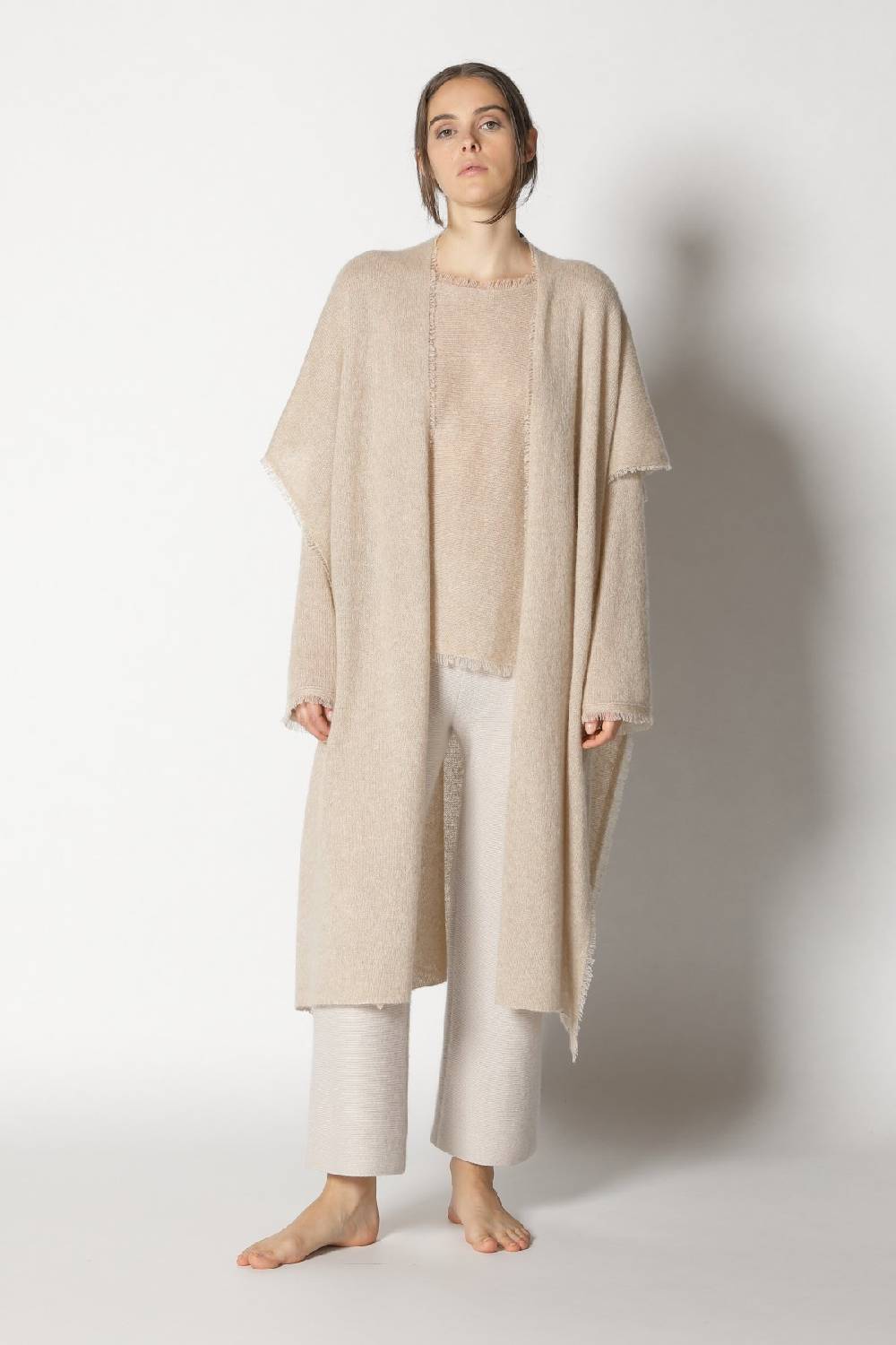 Sminfinity fluffy fringe boatneck + fluffy fringe cape + garter cropped pants Günstiger Verkauf