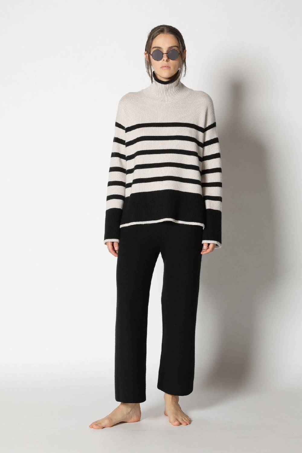 Sminfinity doubleface striped capecoat + slouchy striped turtle + gater cropped pants Sonderangebot