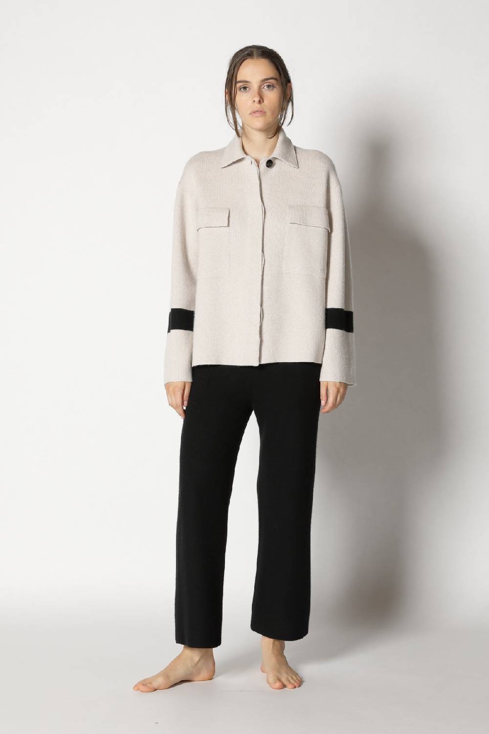 Sminfinity doubleface striped shirtjacket + garter cropped pants Versandkostenfrei