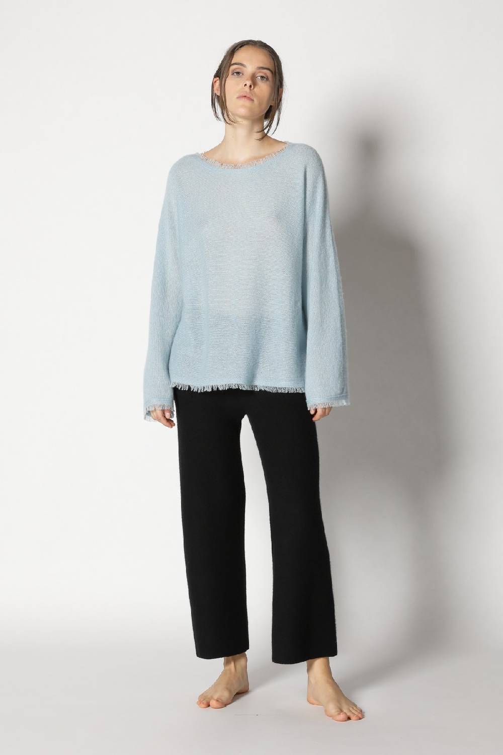 Sminfinity fluffy fringe boatneck + garter cropped pants Heißer Verkauf