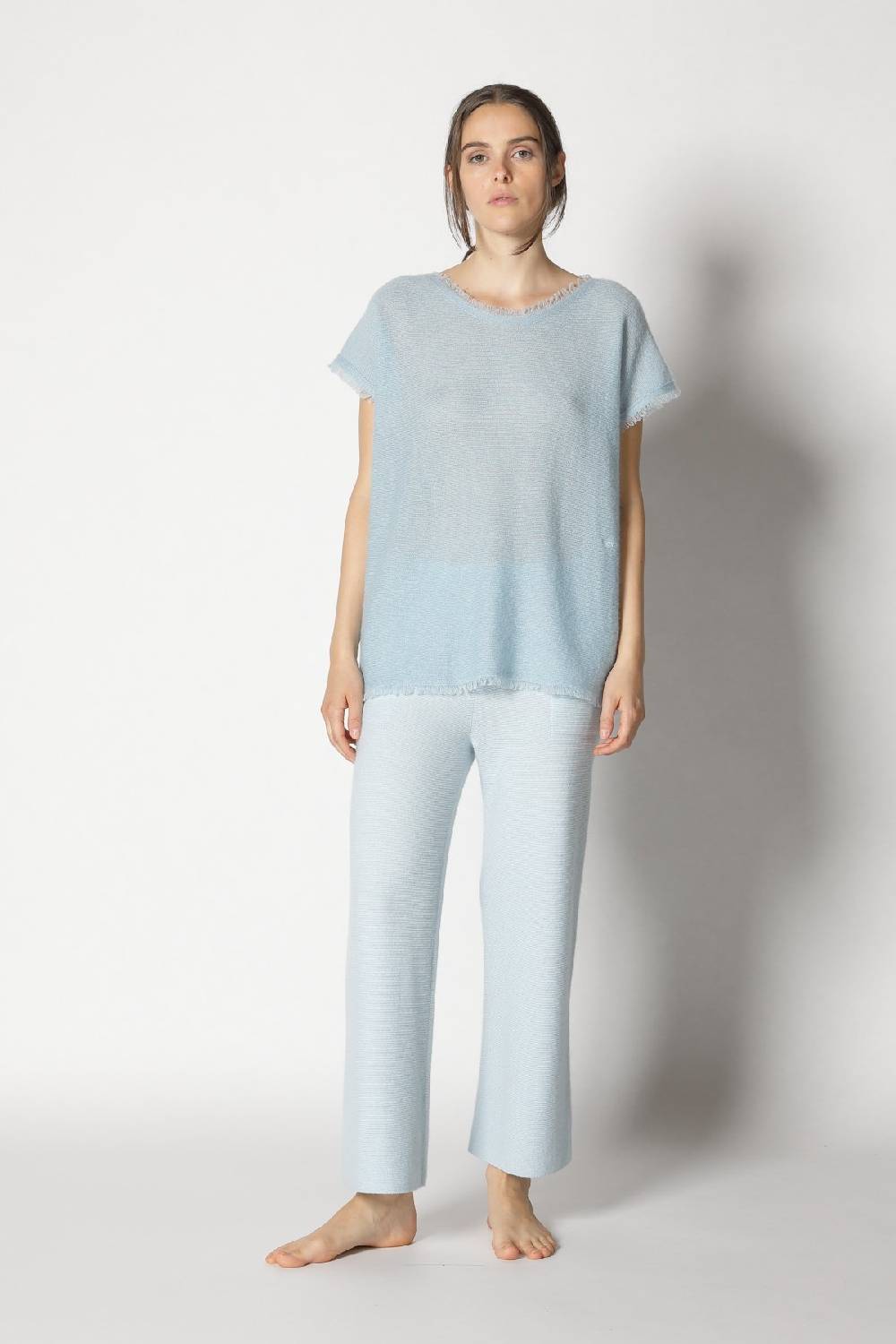 Sminfinity fluffy fringe top + garter cropped pants Neueste Mode