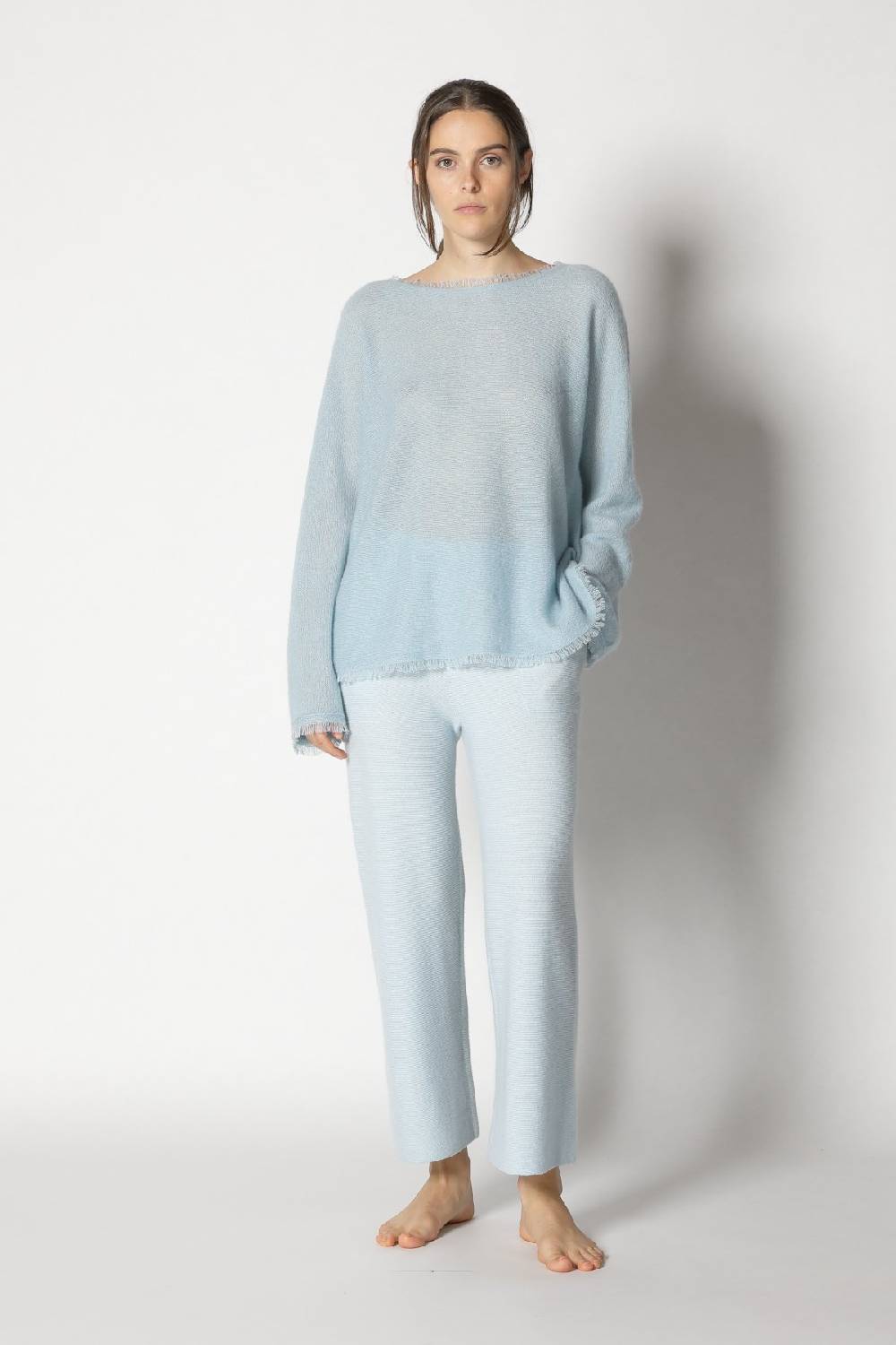 Sminfinity fluffy fringe boatneck + garter cropped pants Online Outlet
