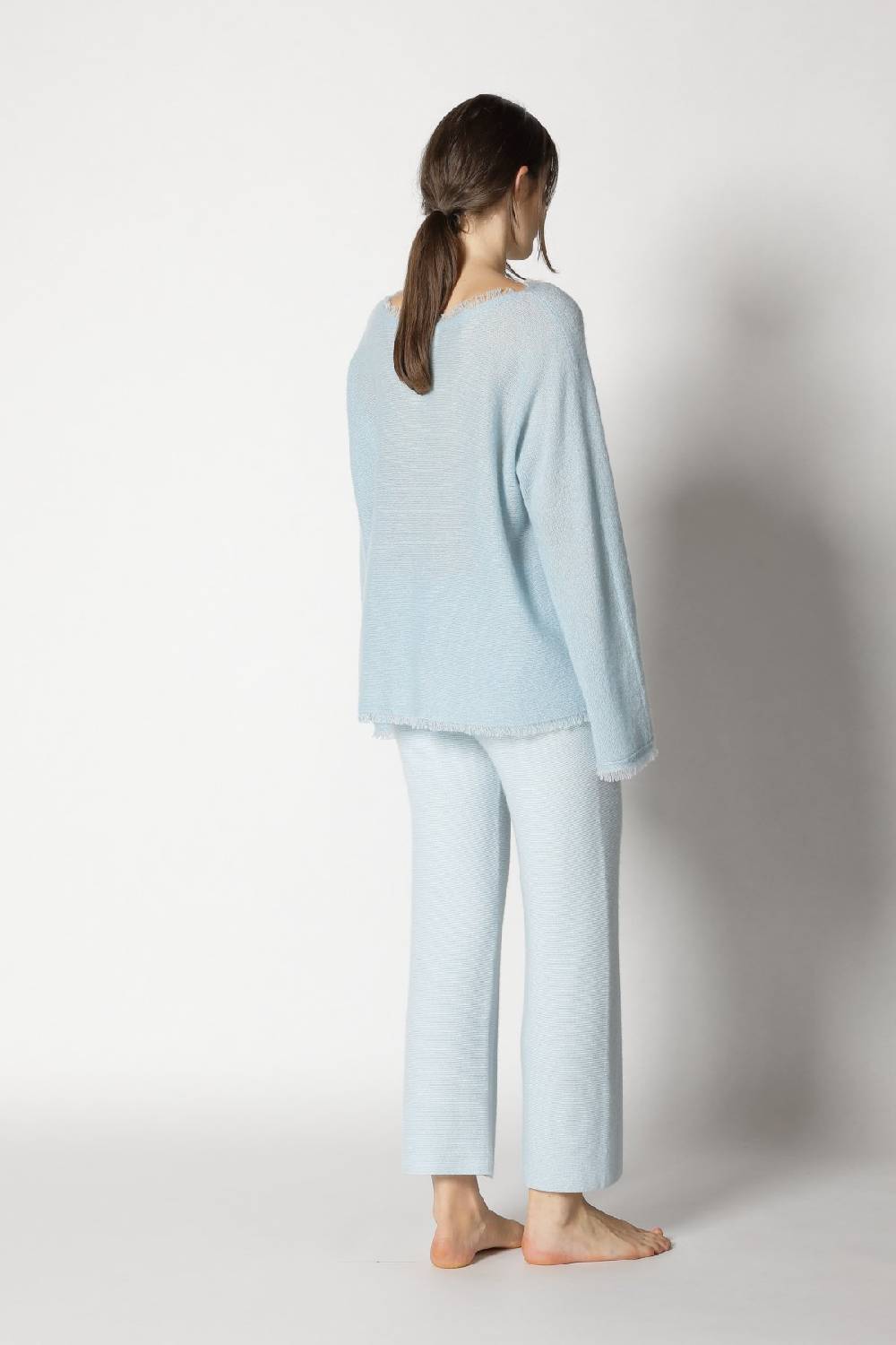 Sminfinity fluffy fringe boatneck + garter cropped pants Online Outlet