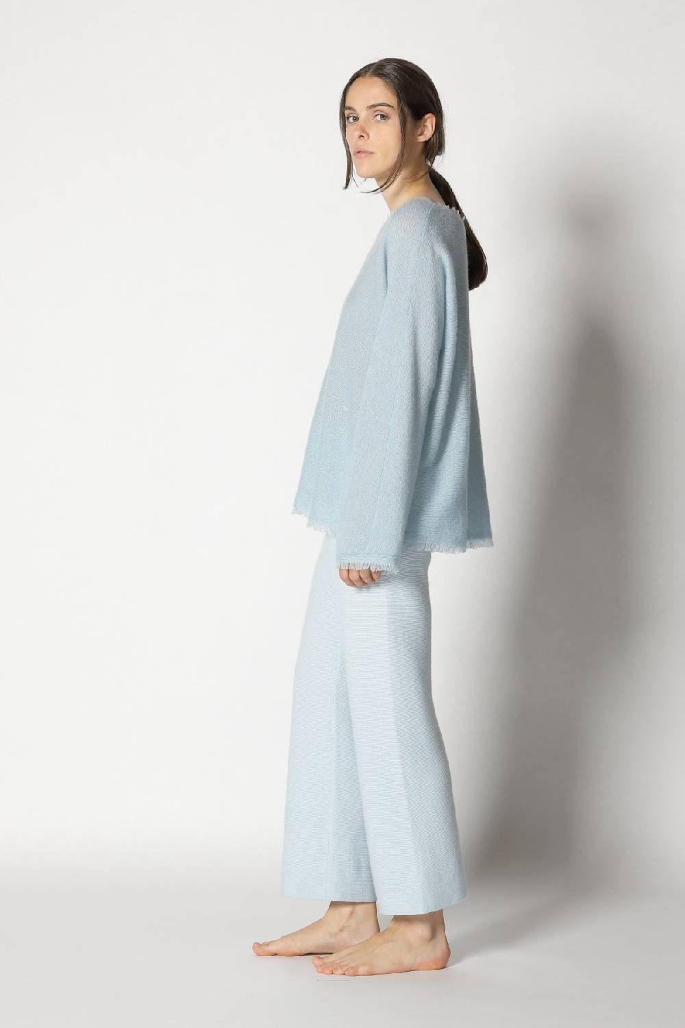 Sminfinity fluffy fringe boatneck + garter cropped pants Online Outlet