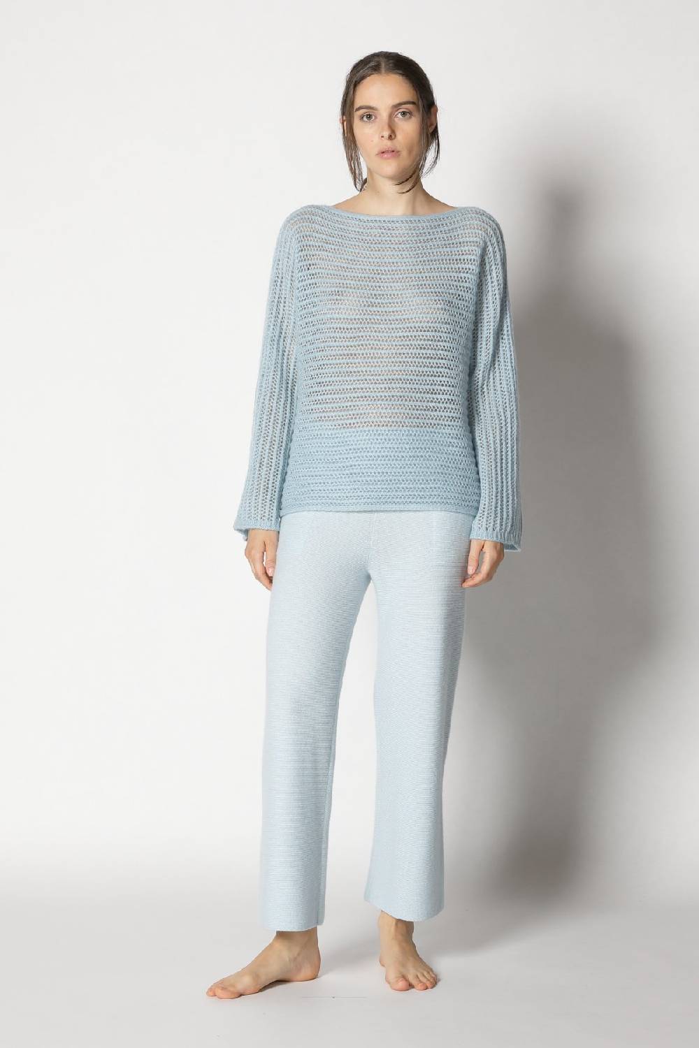 Sminfinity fluffy airy boatneck + fluffy airy plaid + garter cropped pants Zeitlich begrenztes Angebot