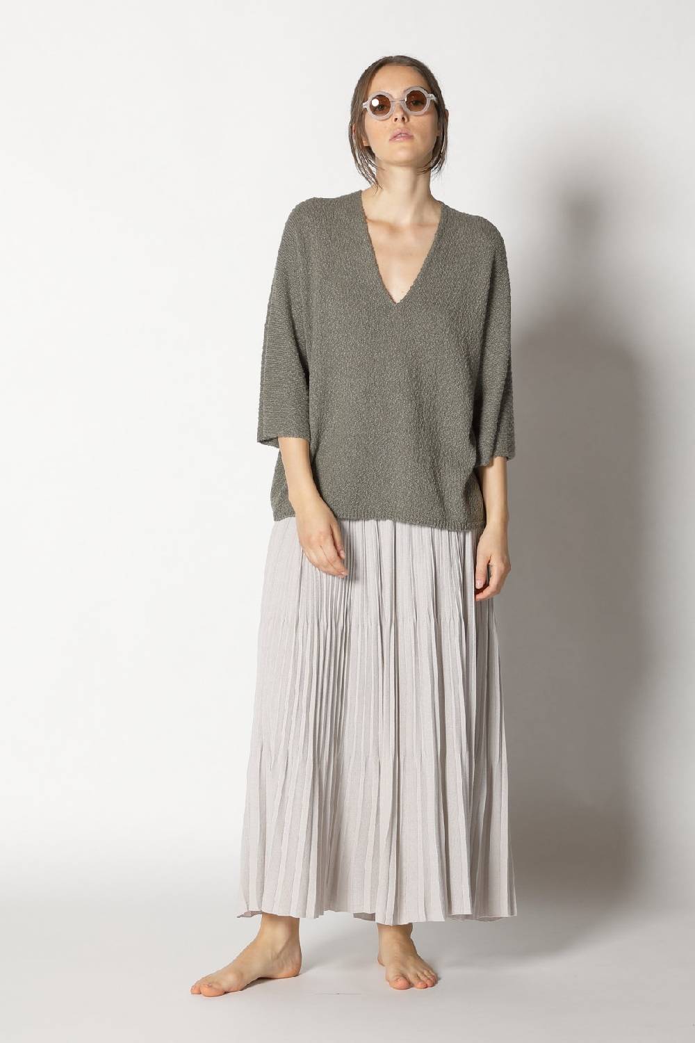 Sminfinity nubbly V neck + pima pleat skirt Günstiger Verkauf