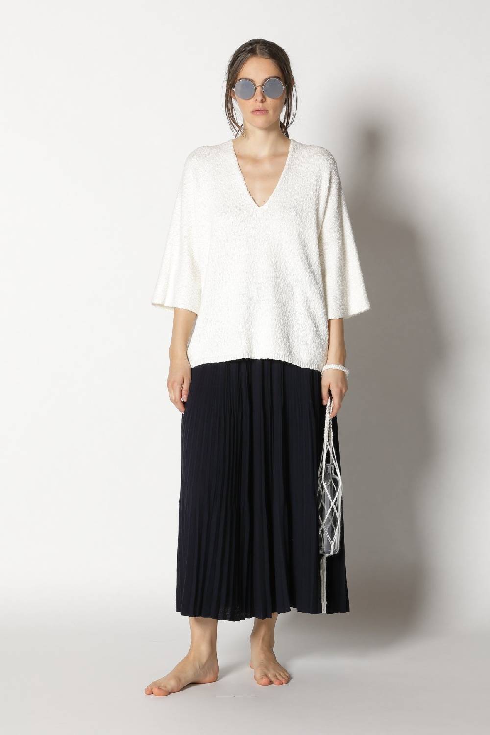Sminfinity nubbly V neck + pima pleat skirt Fabrik Onlineshop