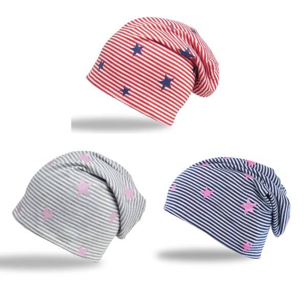 Sonia Originelli Beanie Mütze "kleine Sterne" Streifen Jersey Unisex Kostenlose Rückgabe