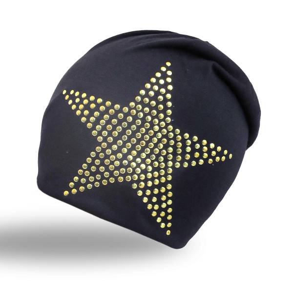 Sonia Originelli Beanie Mütze "Nieten Stern" Schwarz Gold Onesize Letzte 3 Tage